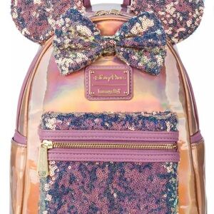 Loungefly Disney Parks Minnie Mouse EARidescent sequin mini backpack 50th NWOT